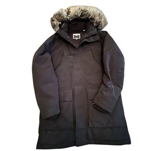 Black Parka Coat with Faux Fur Hood